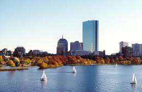 Today, the Hancock Building in Boston is the tallest building in New England. Here, it is viewed from the Charles River in Cambridge.