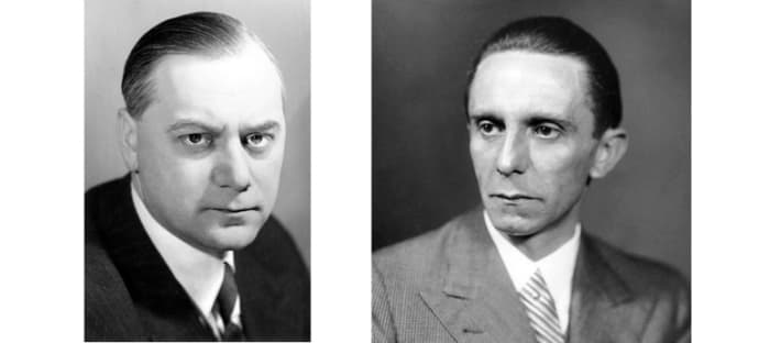 Alfred Rosenberg, Nazi theorist, and Joseph Goebbels, chief of Nazi propaganda.