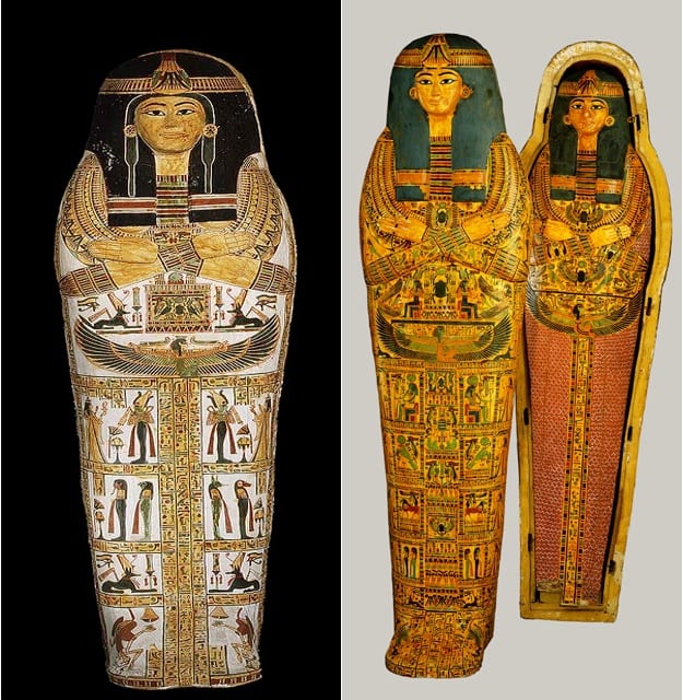 Henettawy was a Third Intermediate Period Priestess. Her burial coffins display her socioeconomic status and transition in death. The outer coffin is the embodiment of male characteristics while the inner coffin is the feminine characteristics.