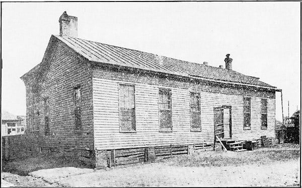 The first Clay Street School. Wells may have taught in a school identical to this one. It was soon replaced with a much nicer, brick school.