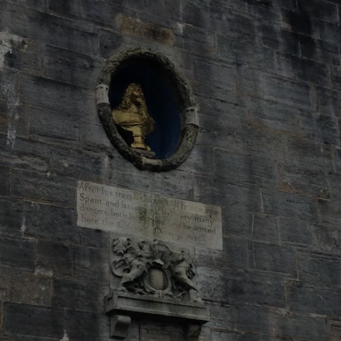 Bust of King Charles I at Portsmouth, commemorating his safe return from Spain. Buckingham was the King's travel companion.