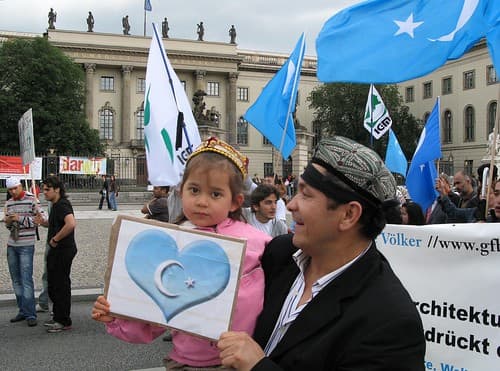 A mild Uighur protest in Berlin that would land this man behind bars for a long time in China.