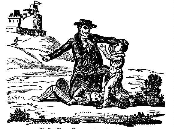 Reverend Thomas Hunter is depicted killing a couple of his child victims. He was executed in August 1700.