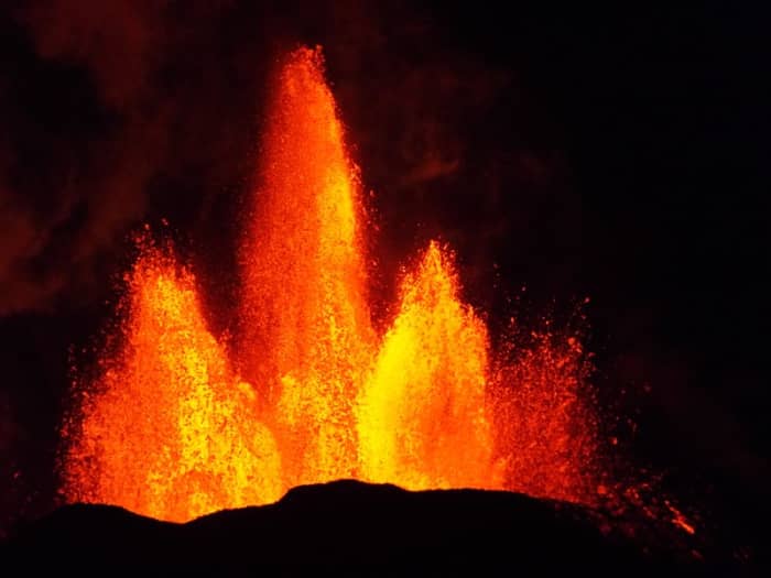 This live lava fountain on Iceland is non-lethal, as this Scandinavian isle is covered with numerous geothermal hot spots, along with a few potential monsters.