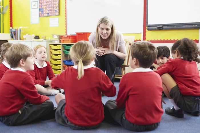 When facilitationg dialogue circles, it's important to sit in the circle with your students. Being at their level helps build trust and rapport.