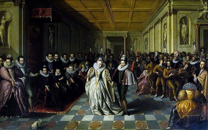 The Wedding Ball of the Duc de Joyeuse was painted in or around 1581 by an unknown artist. Image courtesy of Wiki Commons