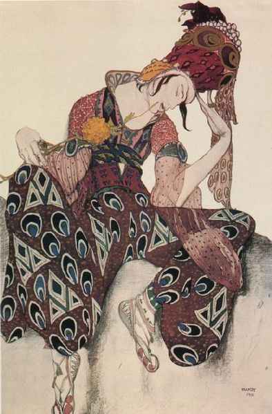 Sketch for the costume of Iskander for the ballet, Le Peri by Leon Bakst, 1911. Image courtesy Wiki Commons