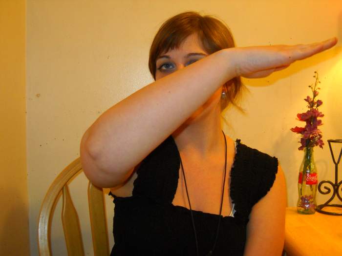 "Sky" part 1: Hold your arm out diagonally in front of your body.