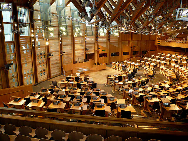 Debating Chamber of the Members of the Scottish Parliament.