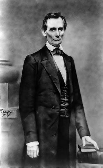 Lincoln at Cooper Union in Chicago after his speech there in 1860. First picture of Lincoln taken by Brady.