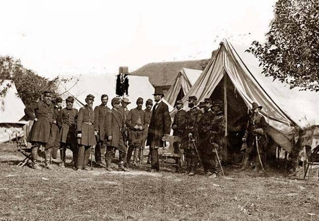 Lincoln with General George B. McClellan at Antietam, Maryland. Picture taken by Alexander Gardner in 1862.