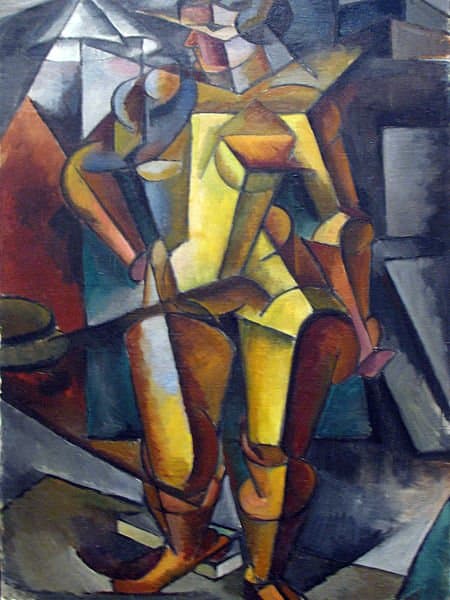 The addition of geometric figures to expressionism style paintings characterized the Cubism movement.
