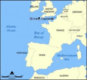 distance between Bay of Biscay, where oceanic whitetips are common, and the Cornish coastal waters