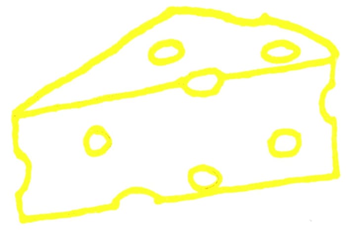 Is your brain Swiss cheese? My sketch shows the "holey-ness" of the cheese. Lay some cheese to the brain.