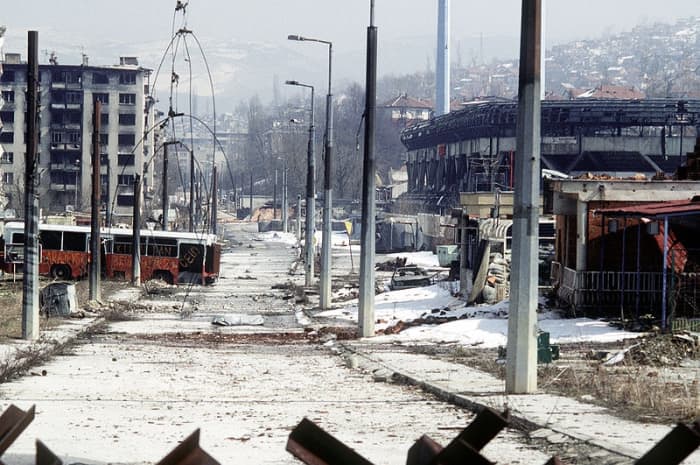 Overall view of Grbavica, a neighborhood in Sarajevo. These apartments and houses were once occupied by Bosnia Serbs.