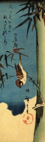 "Sparrow and Bamboo" by Ando Hiroshige (1797-1858). This print also features the sparrow, which represents happiness and is another common motif in Japanese art.