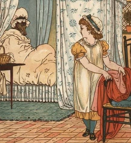 In This Illustration by Walter Crane Little Red Riding Hood Flirts With the Big Bad Wolf...source: Wikipedia.org, PD licence