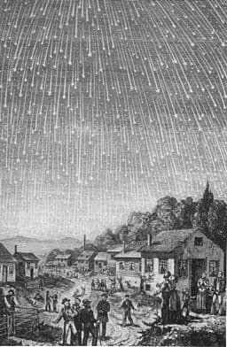 One of the most famous images of the Leonids meteor shower. This public-domain engraving was completed in 1889.