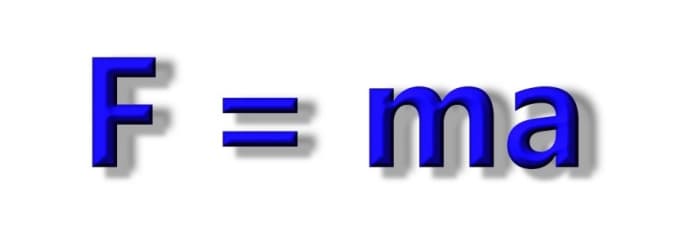 Newton's second law: The equation Force = mass multiplied by acceleration. F = ma
