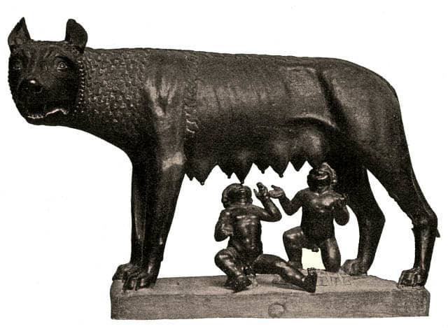 The legendary founders of Rome, Romulus and Remus suckling from the Capitoline she-wolf.