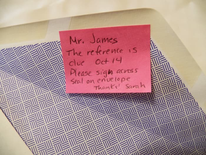 Underneath envelope flap for college recommendation: add a note telling when the recommendation is due and any special instructions