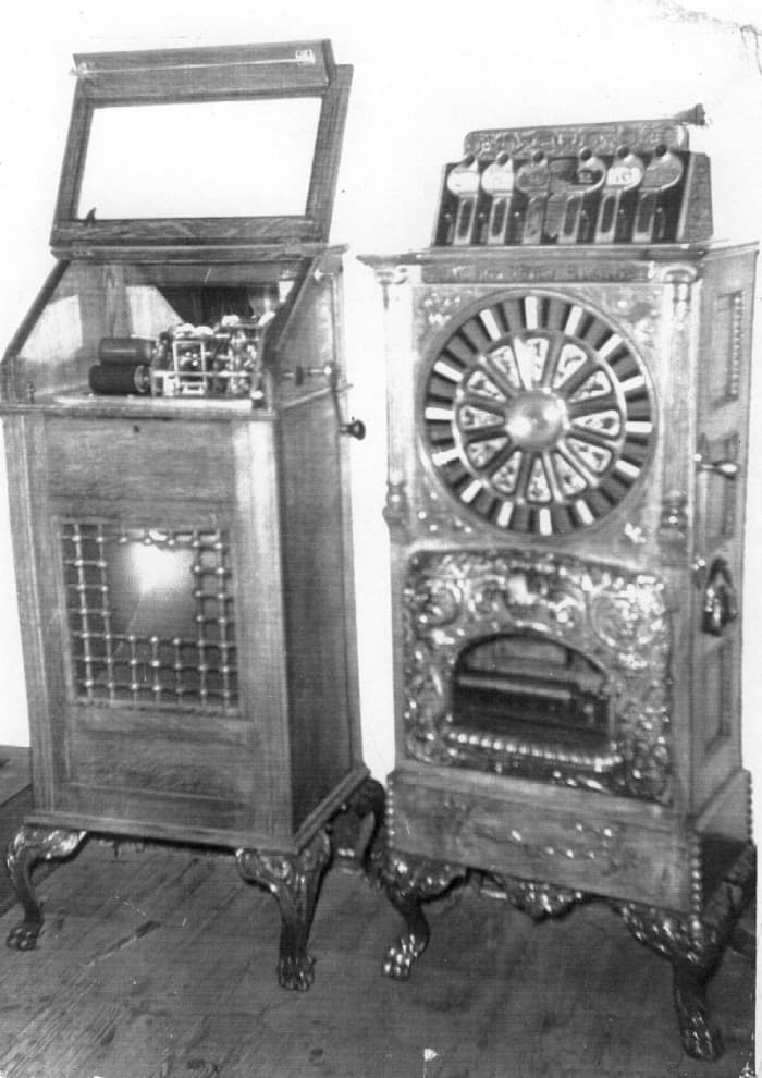 Included among the cargo of the Rising Sun were these to gambling machines.