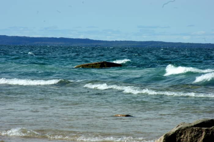 The boiler of Rising Sun as seen from the beach where the passengers would have been watching the boat after the wreck.