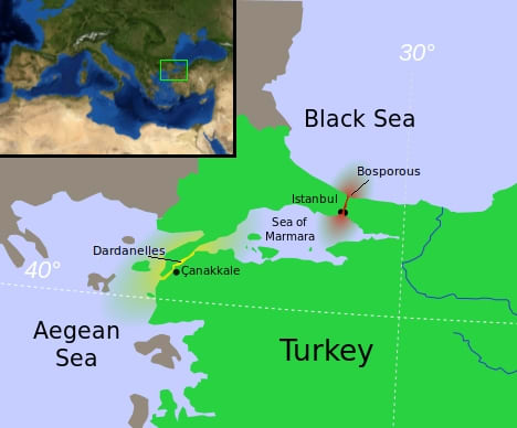 World War One: Access to the Russian Empire via the Dardanelles and the Bosphorous.