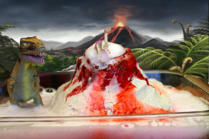 Make a volcano out of salt dough, add baking soda and vinegar, and watch the eruption occur!
