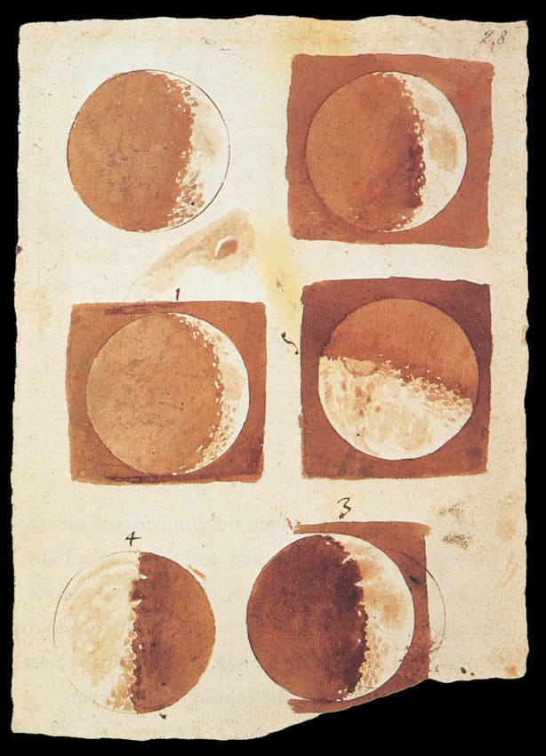 Galileo had an intense interest in and talent for art, which he studied and taught. These are his "Moon Phases" drawings (1616).