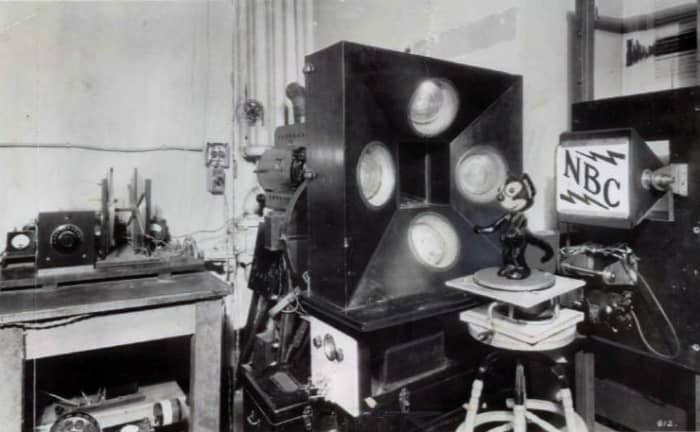 A publicity shot issued 1956 for the 30th anniversary of NBC's first. public broadcast.. The Felix the Cat was already a popular character.