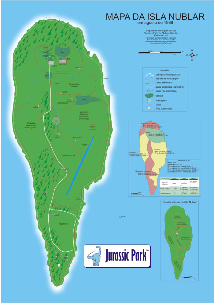 Map of Jurassic Park. Michael Crichton's novelistic scare.