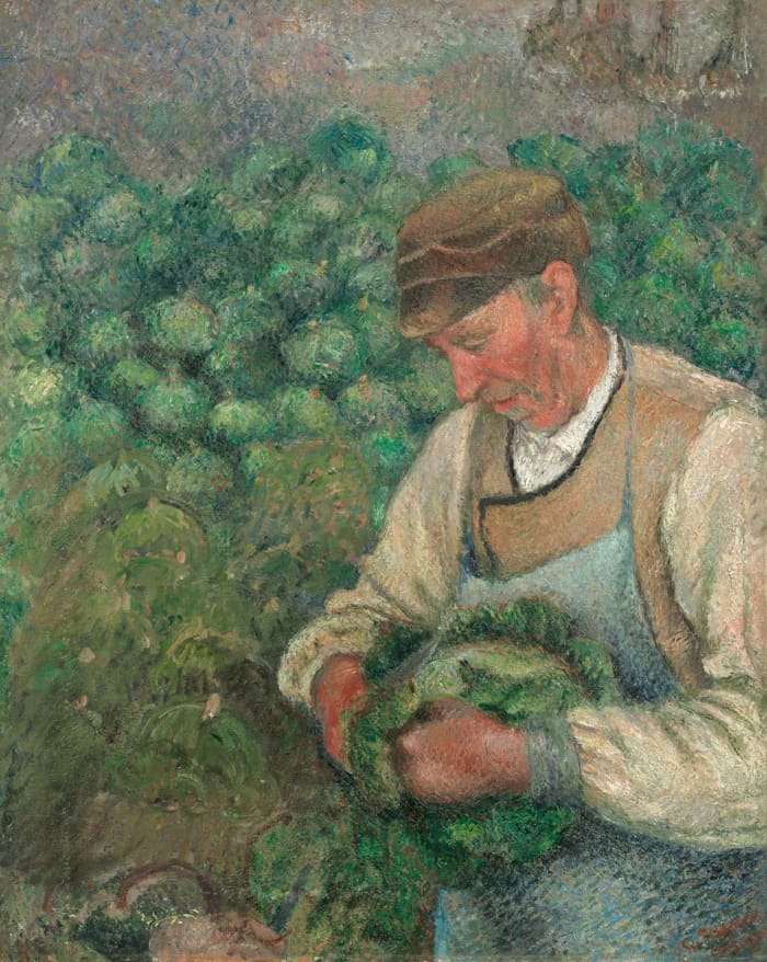"The Gardener--Old Peasant With Cabbage", 1883-1895, Oil on Canvas. This is my favorite painting by Camille Pissarro.