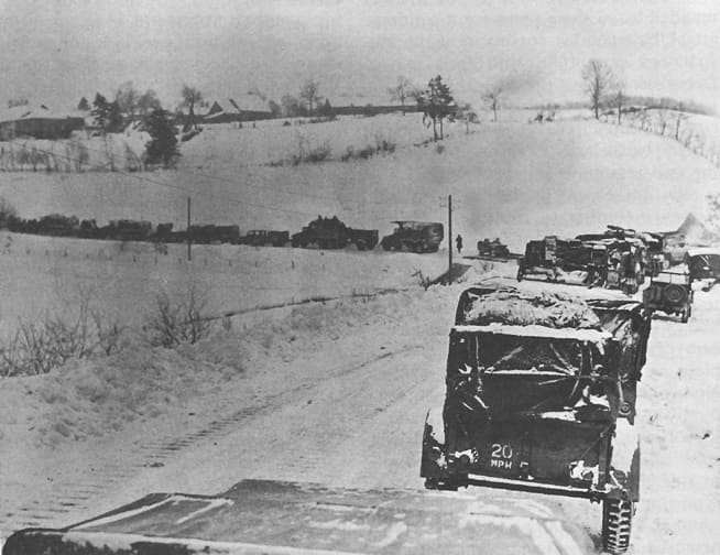 Traffic jam outside of St. Vith in the early days of the Battle.