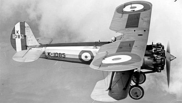 WW2: Bristol Bulldog fighter similar to the type Douglas Bader was flying acrobatics in when he crashed.