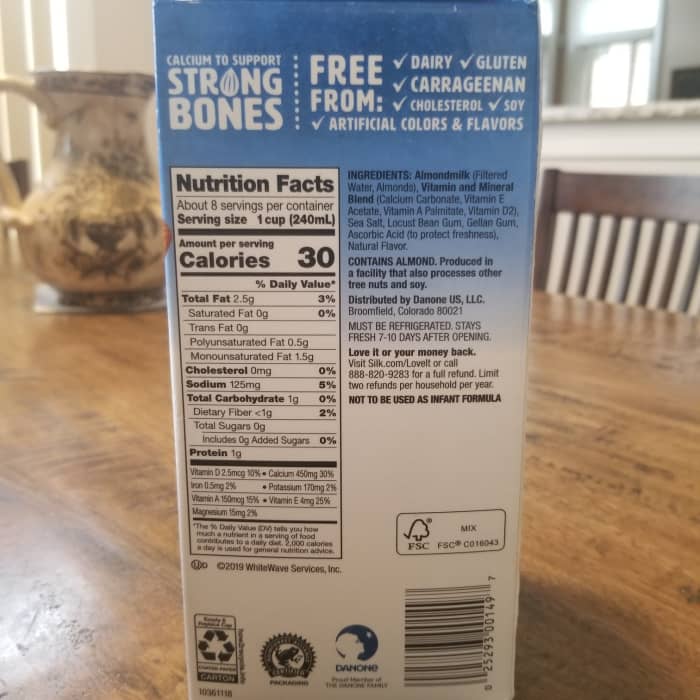 Here the percentage is 30%, but the manufacturer also states 450 milligrams. Note the manufacturer is basing this on a 2000 calorie daily food intake.
