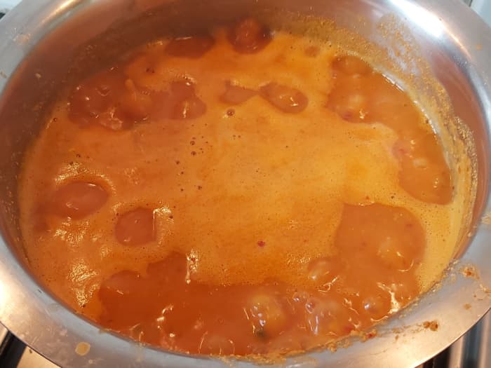 Mix properly. Add water if required to get the consistency you need. Add salt if required and cook over medium heat for 5 minutes or till it reaches a rolling boil. Switch off the heat.