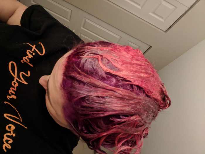 Letting my red and purple hair process