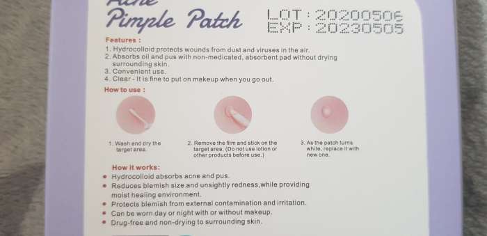These are the instructions on the packet of the Liberex acne pimple patches that I followed.