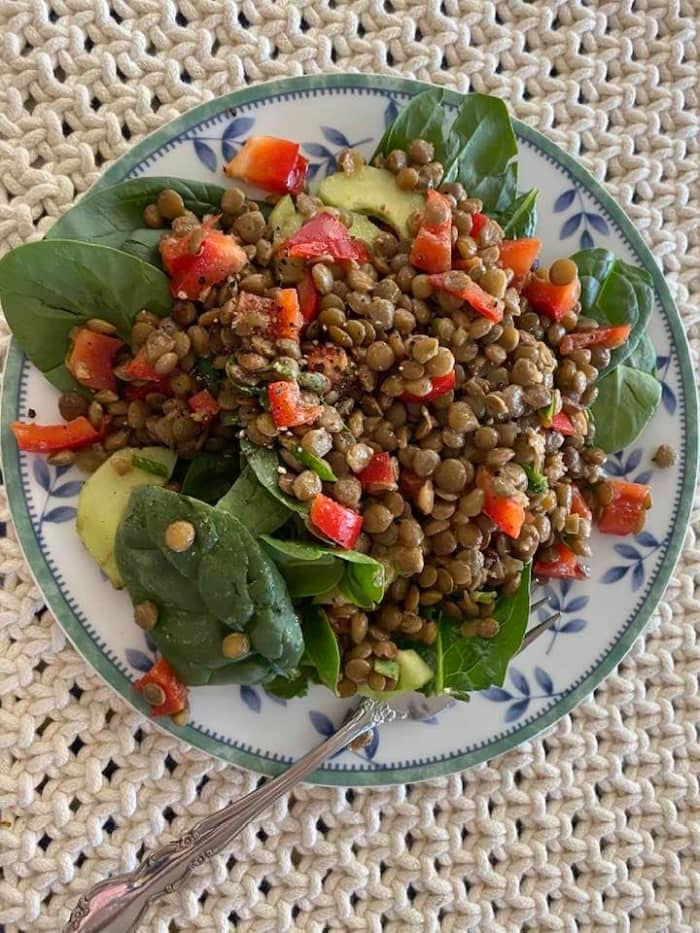 This delicious looking lentil salad was prepared and photographed by my sister, who is getting into summer salads too.