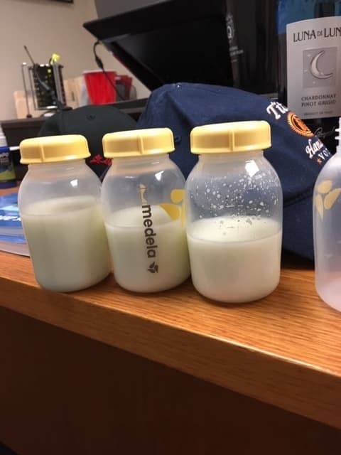 Pumping in someone else's office can feel cluttered but it gets the job done! Definitely use a sign when using someone else's office...especially when they are actually in the office but maybe in a meeting :)