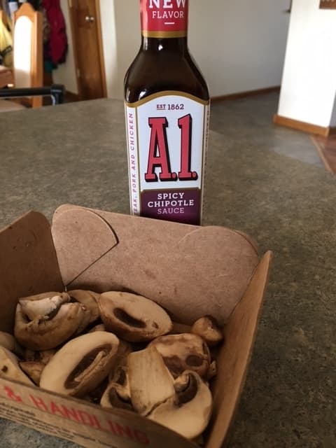 My personal favorite for the mushrooms: spicy A1! I also use salt, pepper, and garlic salt.