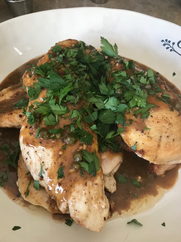 Serve your fresh and homemade piccata over spaghetti noodles, rice, or polenta. Garlic bread is a perfect way to soak up every last drop of the amazingly flavorful sauce.