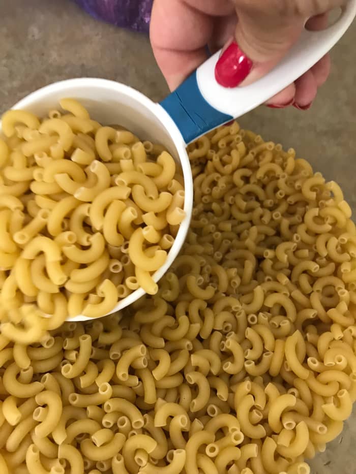 You can use any type of small pasta you like - shells are nice, but I always have macaroni around, so that's what I use most of the time. Just pick your favorite!