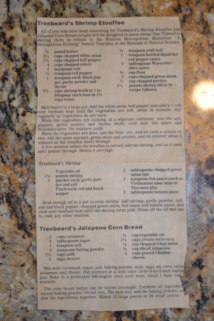 My yellowed clipping from the "Houston Chronicle." Remember when newspapers had a full-scale Cooking/Dining/Food section every Wednesday?