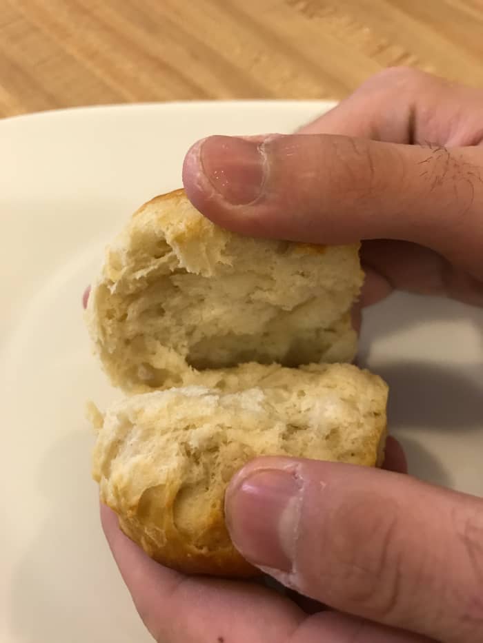 This is my son's hand, because he was stalking the sausage gravy while I was still trying to take pictures. He probably checked if it was done and asked "is it ready, yet?" 548 times.