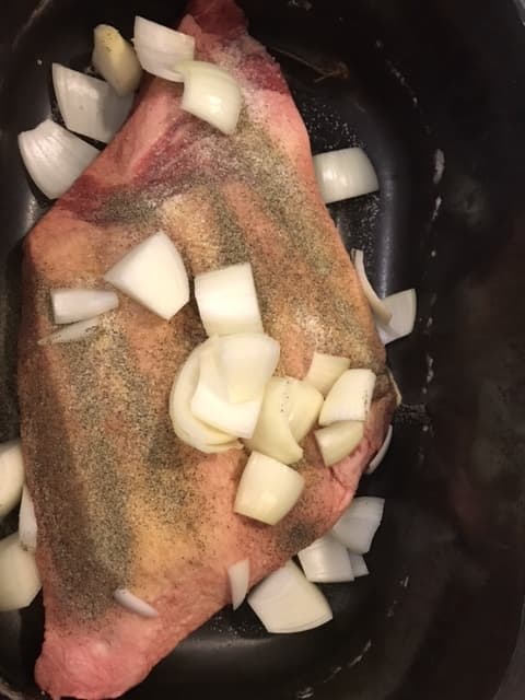 Onions are the perfect pairing for pot roast, turning sweet and flavoring the roast and the au jus both.