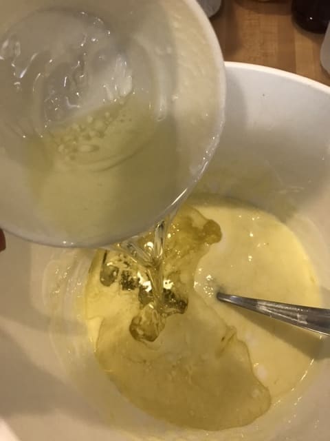 This cake recipe uses oil instead of butter, and it's best with a simple vegetable oil. This works with the buttermilk to ensure a moist, tender texture.