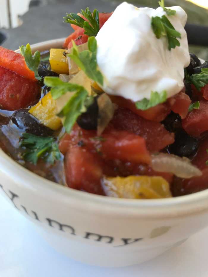 Serve alone, or with any number of toppings. We like sour cream best, but you can also add shredded cheese, minced scallions, jalapenos, or salsa if you'd like.