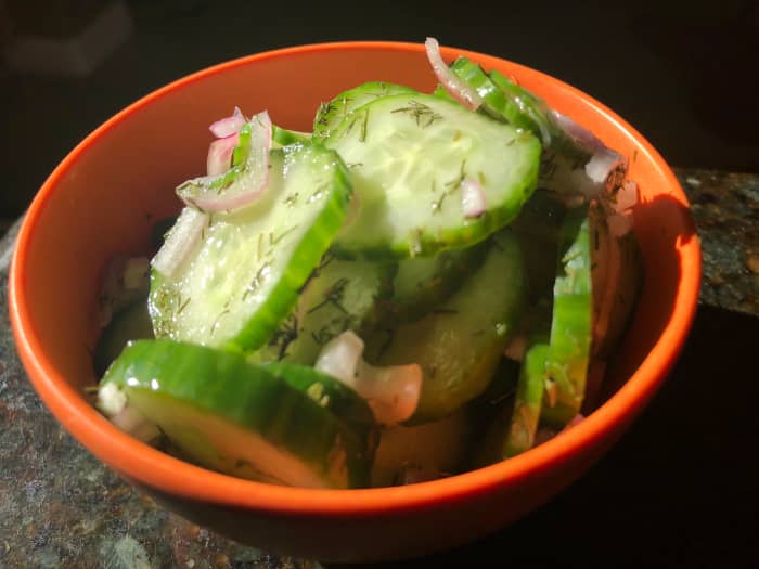 It may be winter, but I'm craving this crunchy cucumber salad and dreaming of warm weather and sunny skies!